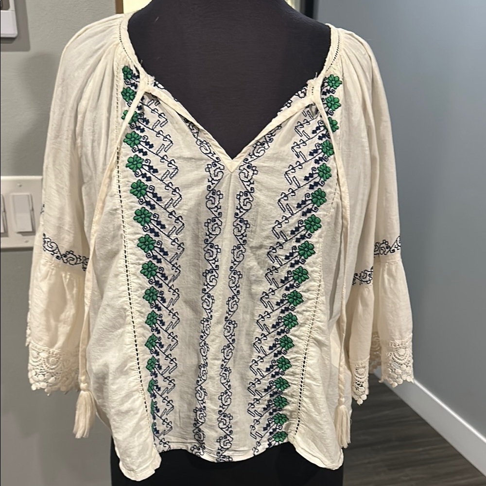 Band of the Free Embroidered Cream Blouse